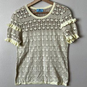 Pale Yellow Lace Short Sleeve Blouse